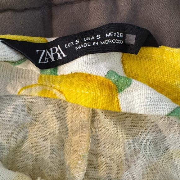 Zara Yellow Lemon Print Linen Blend Mini Dress w Tie Straps Size Small - Picture 2 of 7